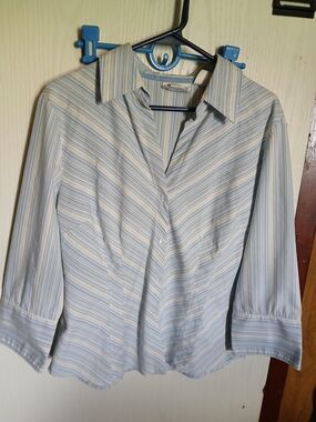 Worthington Light Blue and White Striped Button-Front Blouse